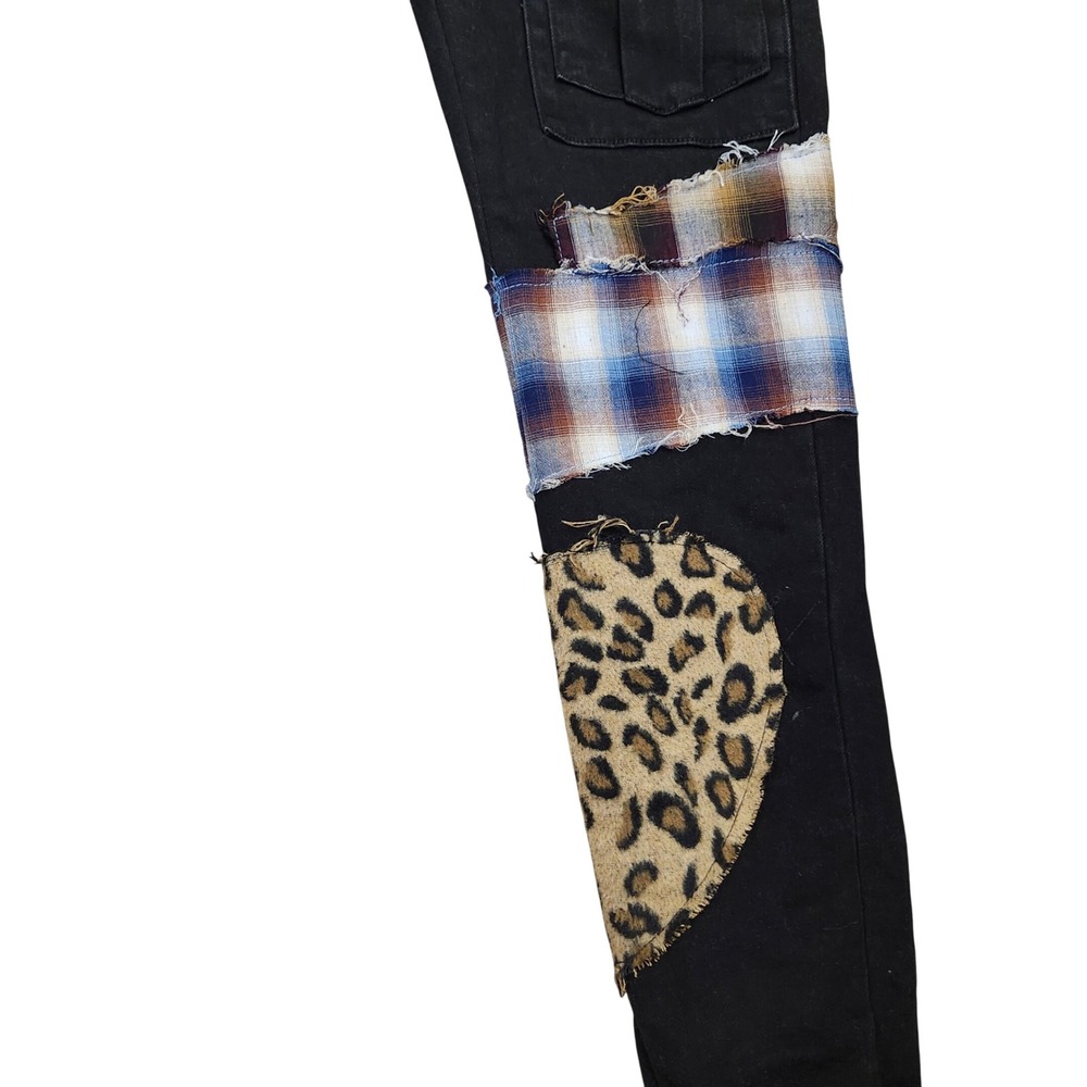 Embellish‎ Trey Black Cargo Patchwork Jeans Leopard Plaid Size 36 Streetwear - Picture 3 of 14